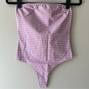 American Apparel Peach Coral Lavender Pastel Stripe Strapless Tube Top Bodysuit